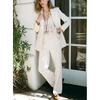 Double Breasted Lapel Long Sleeve Suit Coat 3040135 Stitching Decoration High Waist Casual Trousers 3030135