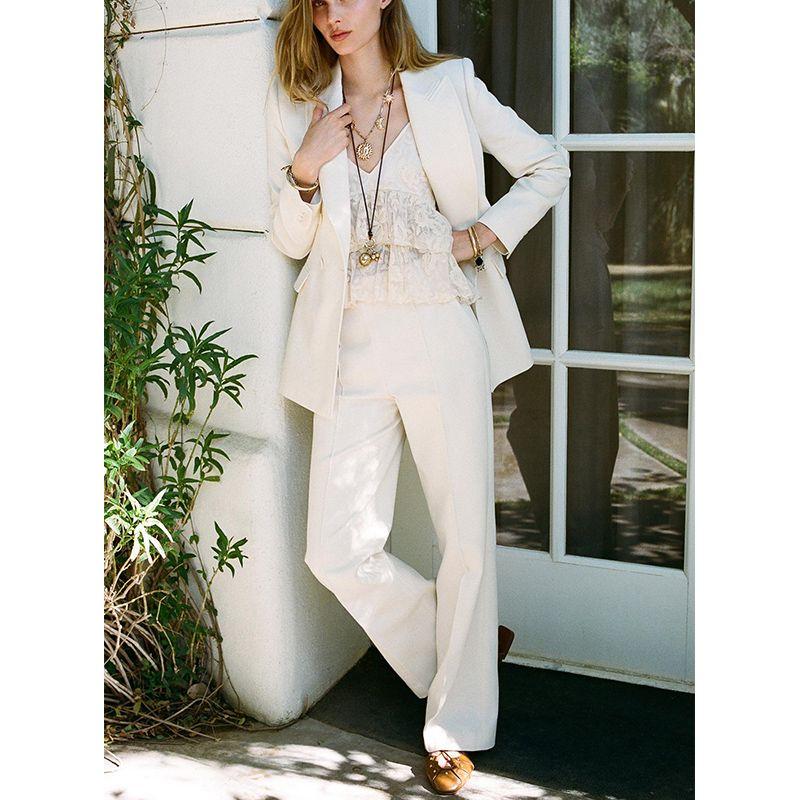 Double Breasted Lapel Long Sleeve Suit Coat 3040135 Stitching Decoration High Waist Casual Trousers 3030135
