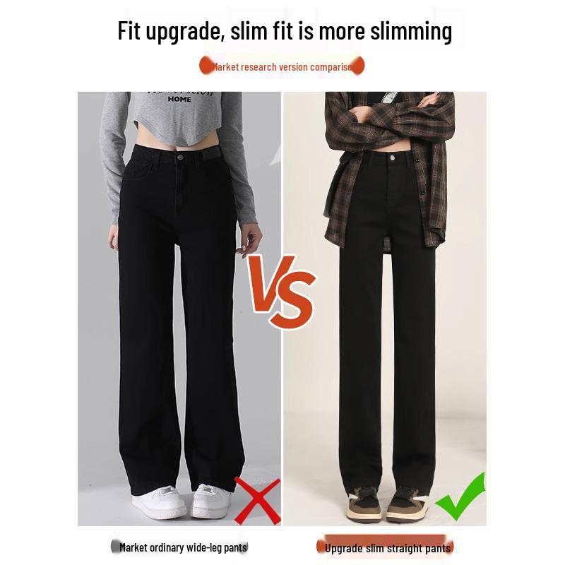 Autumn 2025 Women's High-Waisted Slimming Straight-Leg Black Jeans