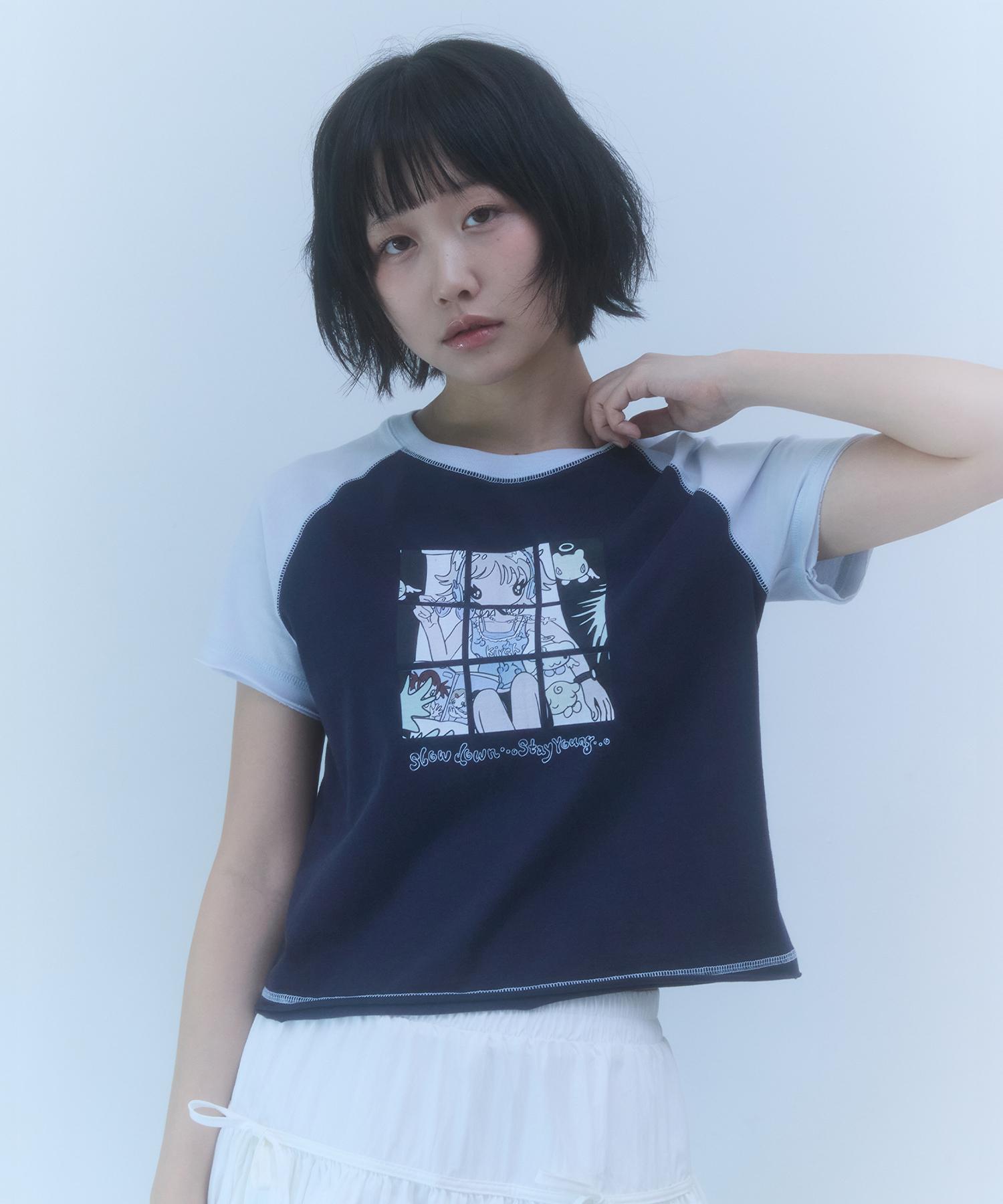 Kirsh X Sunonebird Semi-Crop Raglan T-Shirt [Dark Navy] 1