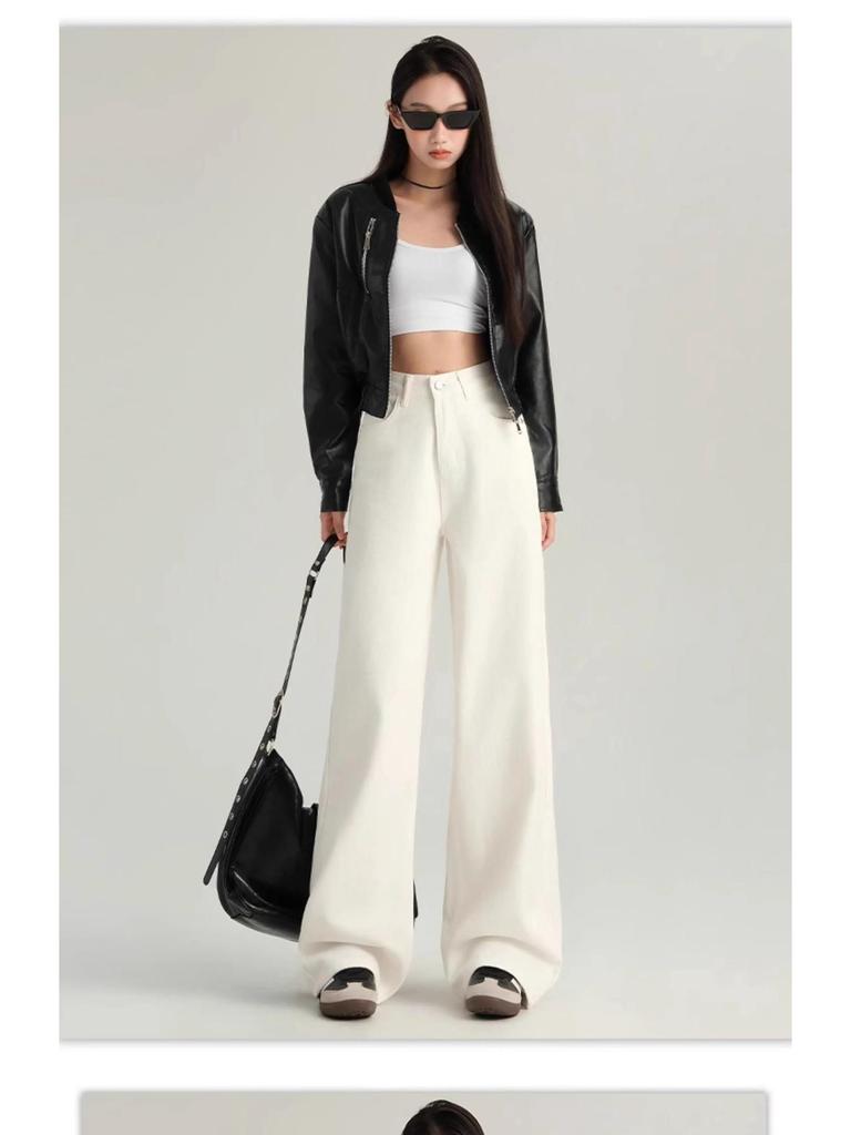 Women's Coffee Wide-Leg High-Waist Jeans - Trendy, Versatile, Slimming, Casual Drape Pants