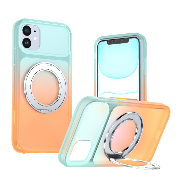 Phantom Skin Feel Gradient PC+TPU Phone Case With 360° Rotating Metal Holder, Magnetic Wireless Charging Shockproof Protective Cover