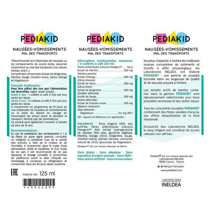 PEDIAKID - Nausées-Vomissements Mal des Transports - Complément alimentaire à base de plantes - Confort digestif - Contre les nausée