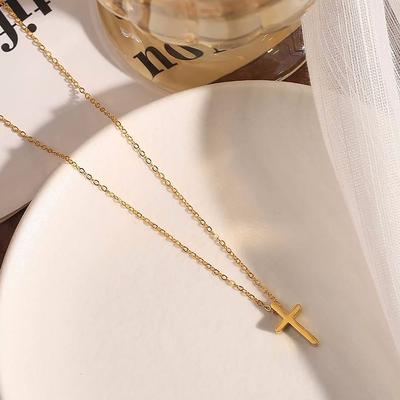 Non-Fading Cross Pendant Titanium Steel Adjustable Chain Clavicle INS Style Neck Accessory Pendant Clavicle Chain