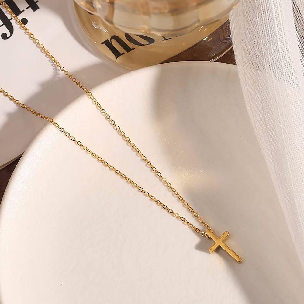 Non-Fading Cross Pendant Adjustable Chain Titanium Steel Necklace Neck Accessory INS Style Clavicle Necklace Valentines Gift