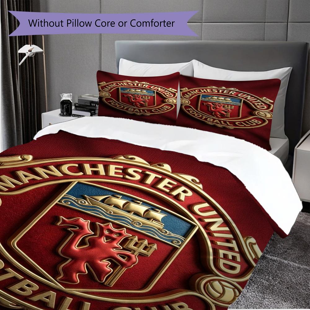 Biancheria da letto con motivo dell'emblema di Manchester (1 * copripiumino + 2 * federa, senza nucleo) Copripiumino e federa 2D piatti Set biancheria da letto Morbido e confortevole