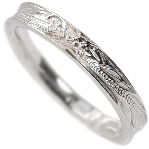 July Hawaiian Jewelry Ring, Thin, Plumeria Scroll Design, Curved Edge, Hypoallergenic, Surgical Stainless Steel, Insta Silver, Size 13