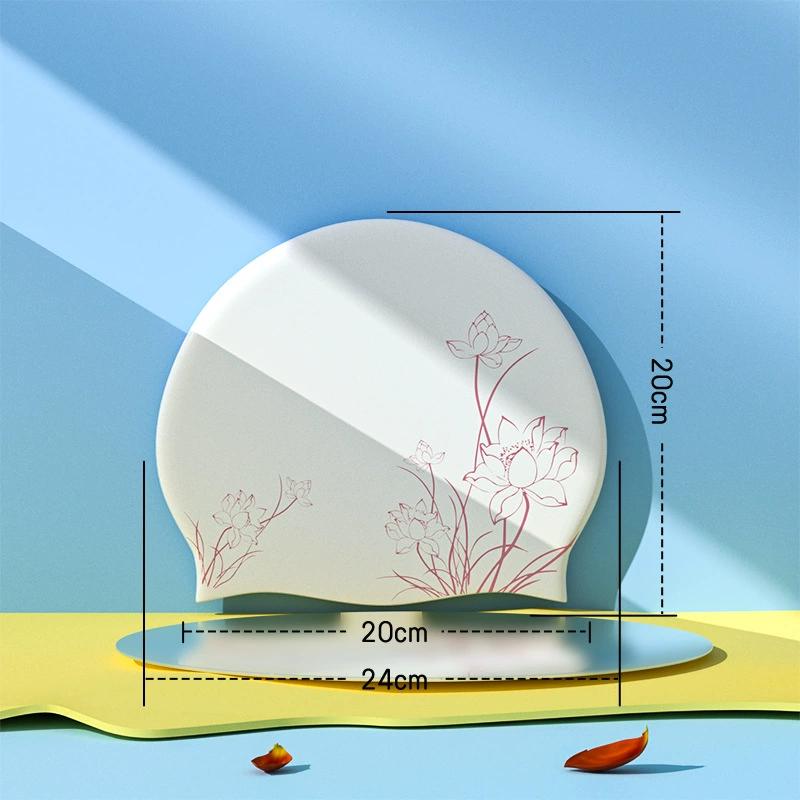 Womens Lotus Pattern Silicone Swim Cap Waterproof Unbreakable Design Long Hair Friendly With Ear Protection Soft Material