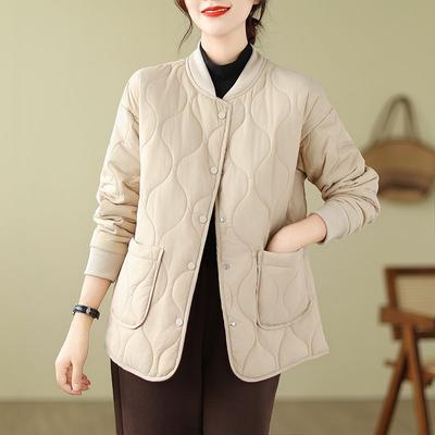 Winter Women's Lightweight Down Cotton Coat Fashion Casual Baseball Collar Cotton Padded Warm Short Jacket for Middle-Aged Moms