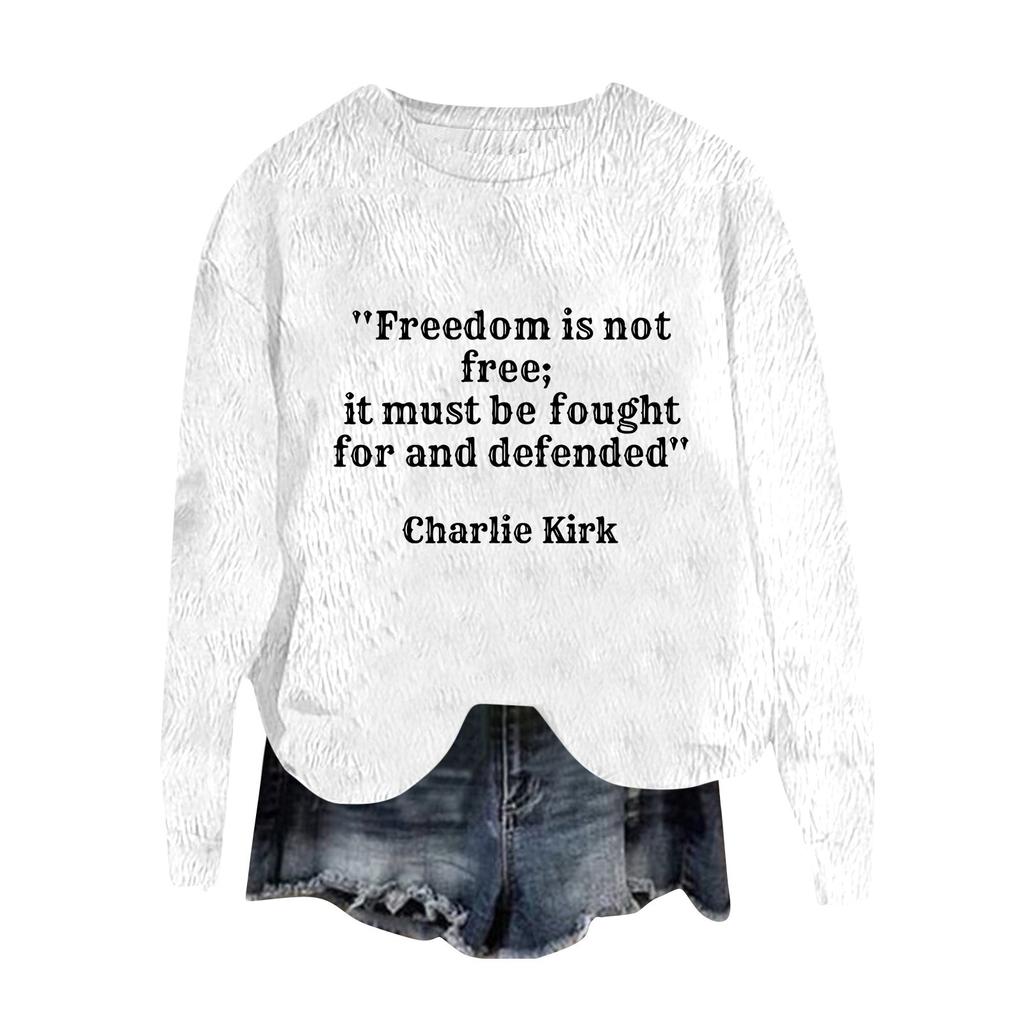 Women's Fashion Round Neck Pullover Top Long Sleeve Tee Printed Sweatshirt