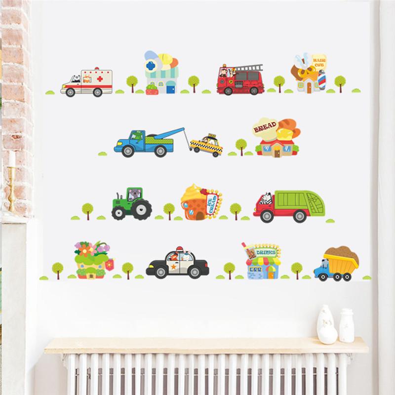Cartoon Vehicle Traffic Car Buses Wall Sticker for Kids Room Living Room Kindergarten Baby Nursery room DIY decoration