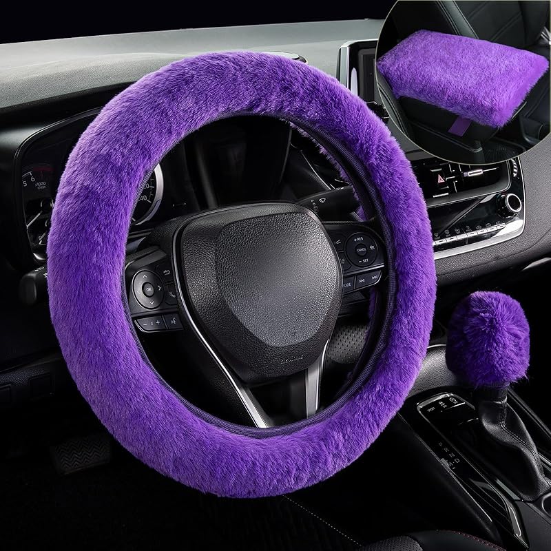 Furry Car Steering Wheel Cover, Fluffy Cover, Soft Warm Plush Non-Slip, 14 1/2-15 Inch, For Women Girls, Pink