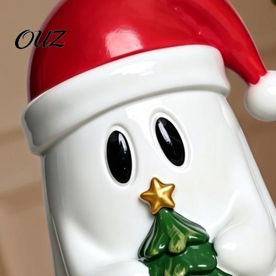 Artistic Desktop Atmosphere Decor Christmas Ghost Resin Figurine, Cute with Santa Hat Holding Gift Box Decorative Pieces for Parties & Tree,