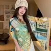 Foulard carré en soie synthétique 111 * 111 cm printemps et automne version coréenne polyvalent foulard carré vert foulard en soie pour femme châle foulard de plage