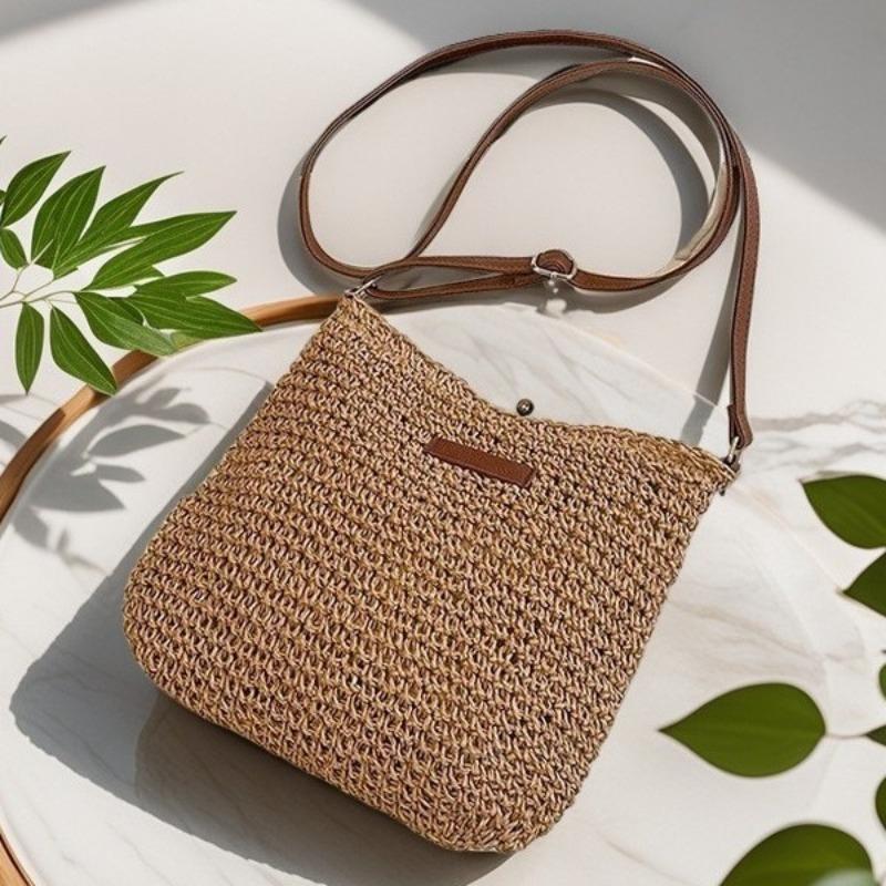 

Straw bag single shoulder women s fashion weaving new style seaside beach messenger women s bag factory хаки
