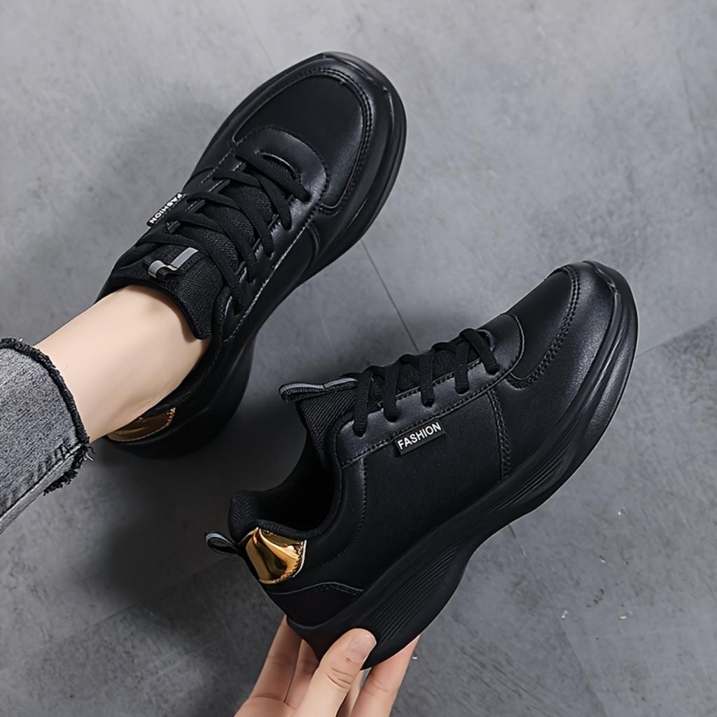 Fashionable and Casual New Leather Waterproof and Anti Slip Thick Soled Letter Sports and Leisure Running Plus Size Women's Shoes