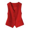 Damen Ärmellose Anzugweste Slim Fit Einreiher Businessweste V-Ausschnitt Elegante Weste Offen vorne Arbeitsblazer mit Taschen