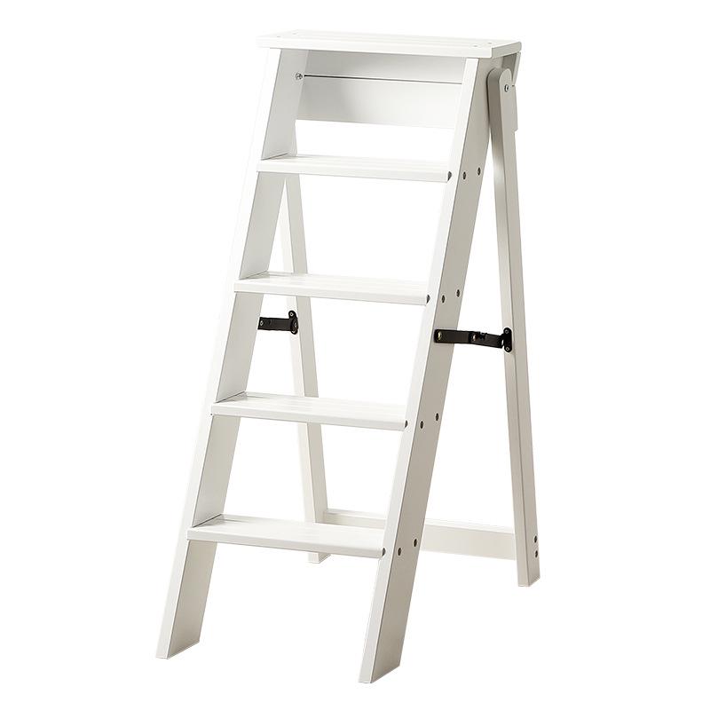 Solid Wood Multi-Functional Folding Ladder: 5-Step Indoor A-frame Stool & Flower Stand