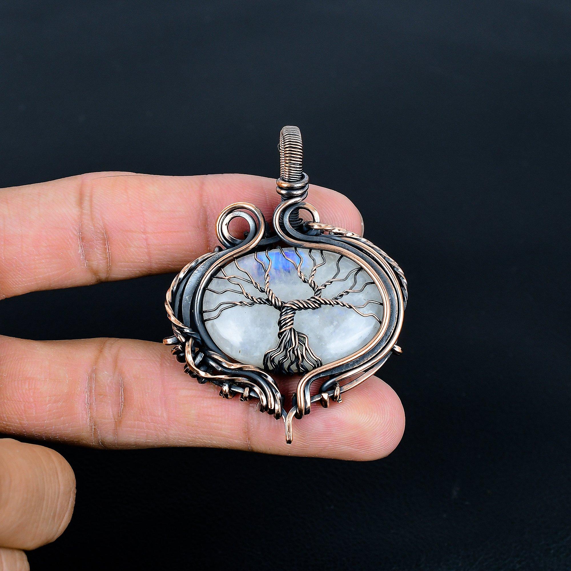 

Подвеска из радужного лунного камня, ювелирное изделие из драгоценного камня, подвеска, обернутая медной проволокой 999 пробы, красивая подвеска ручной работы 2.36 Inches