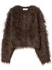 Ray Beams Women's Mix Shaggy Crew Neck Cardigan In Brown, Size 6 (Brown, Free Size)