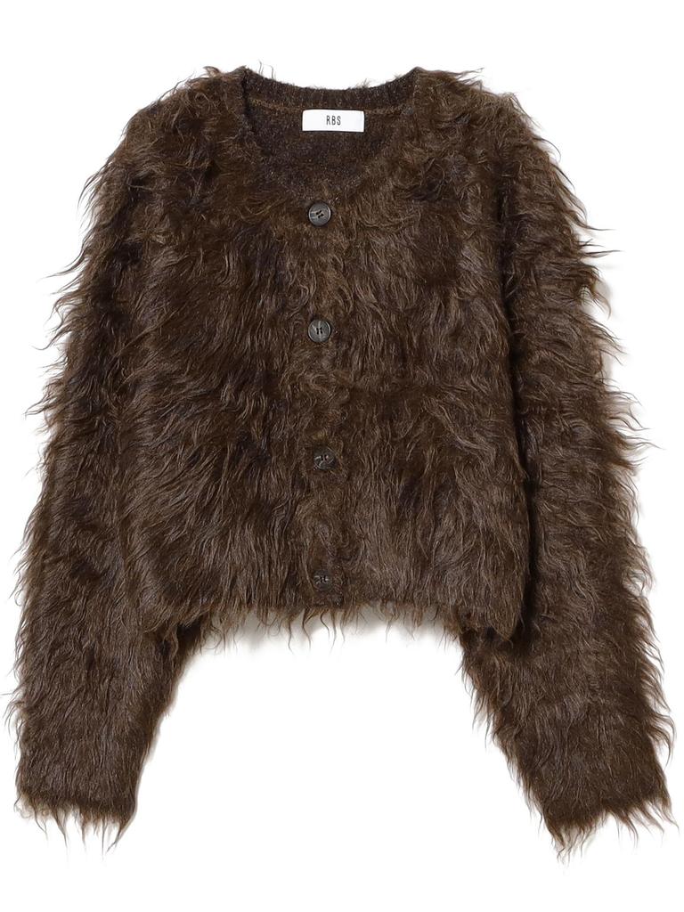 Ray Beams Women's Mix Shaggy Crew Neck Cardigan In Brown, Size 6 (Brown, Free Size)