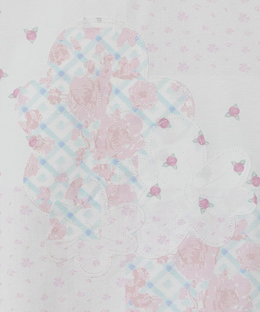 Taibseobiseu Flower Applique Curve Short Sleeve Top [Pink]