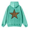 Vintage Womens Acid Wash Hoodies Leopard Pentagram Printing Pullovers Pocket Oversize Cotton Sweatshirts Clothes