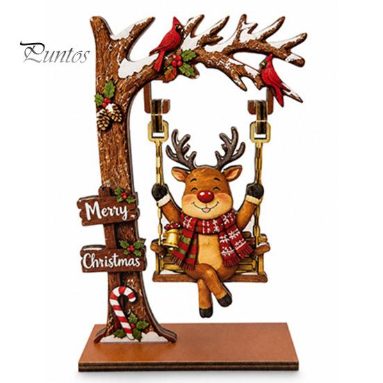 Creative Christmas Desktop Ornaments Wooden Ornaments, Santa Snowman Figurine with Moving Holiday Decorations Swing, Rustic Tabletop Centerpiece