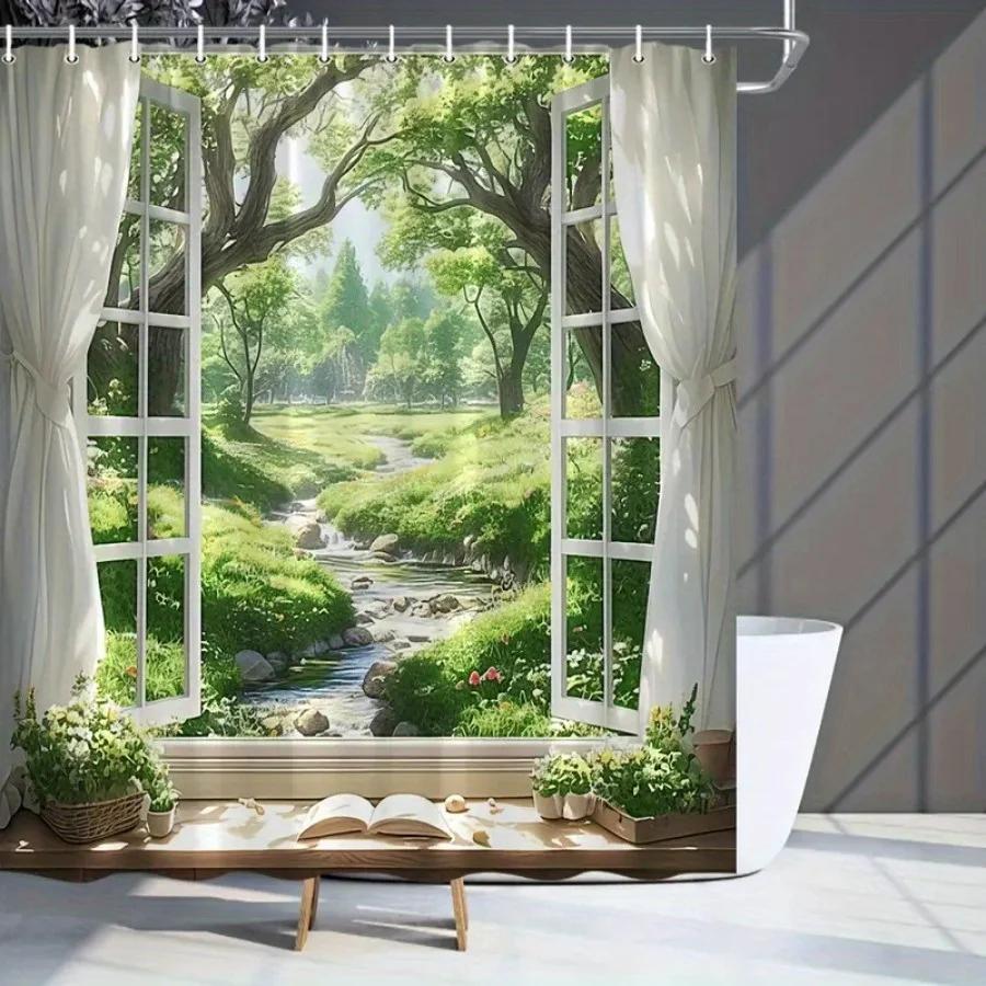 Enchanted Garden View Shower Curtain- Scenic Bath Decor, Perfect for Those Who Love Nature and Outdoor-Inspired Designs