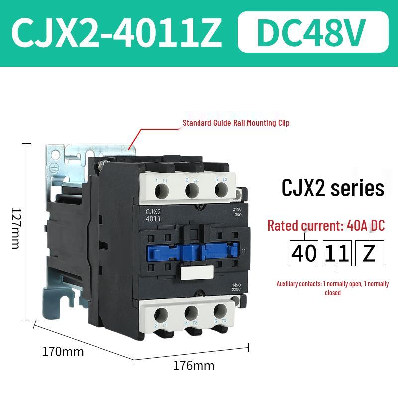 CJX2 DC Contactor: Models 1210, 0910, 1810, 2510 - Voltage Options: 12V, 24V, 48V, 110V, 220V, 380V