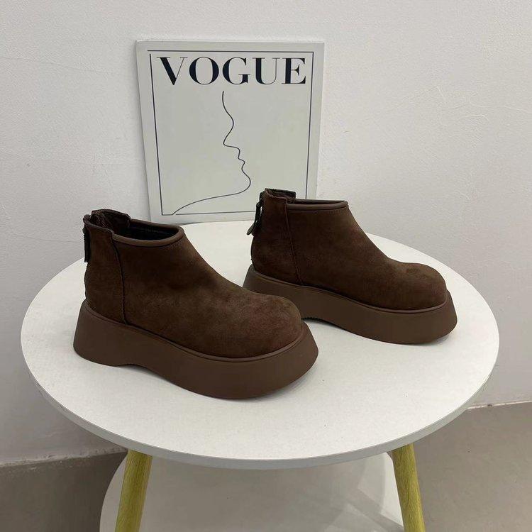 Version aus weichem Leder~ Muffin-Martin-Stiefel mit dicker Sohle und großem Kopf für Damen 2025 neue Herbst- und Winter-Chelsea-Kurzstiefel mit Samt-Schaft, Trend