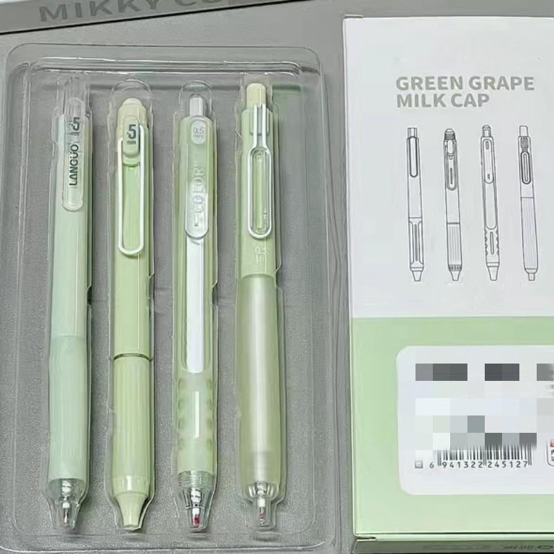 4Pcs/set Cute Black Gel Pen Adorable Ins Korean Floral 0.5mm Gel Pen Kawaiii Pen for Journal Notepad Test Paper School Supplies