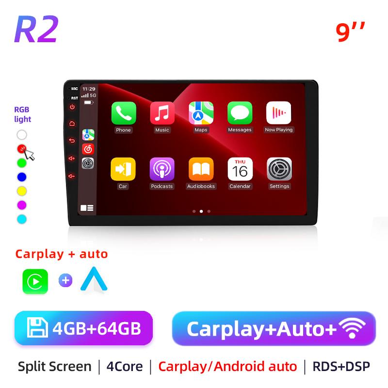 QLED 4core 2 Din Car Radio Android auto Carplay Android 13 GPS Car Audio 9inch WIFI BT IPS Automotive Multimedia Player