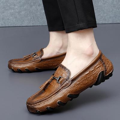 All-match Men Tassel Loafers Outdoor Mens Slip On Shoes High Quality Men Casual Shoe Crocodile Pattern Flats Men Genuine Leather