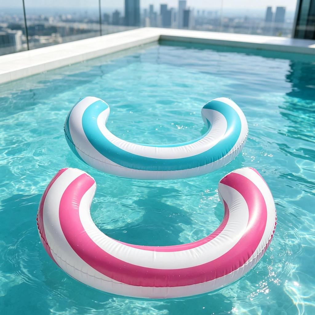 C-Shaped Floatage Striped Inflatable Hoop Bi-Color Water Lounger