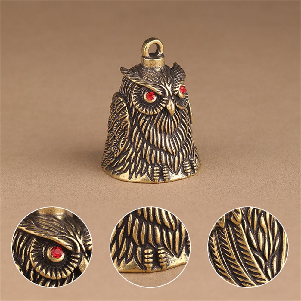 Owl Brass Bell Hand Carving Vintage Crafts Good Luck Ornament for DIY Keychain Wind Chime Doorbell Home Decor Gift