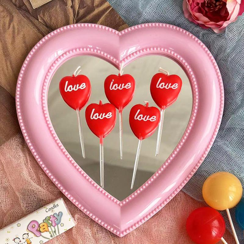 Heart Shaped Cute Cake Candles Set of 5 Red and Pink Heart Candles Cute Birthday Candles for Valentine's Day Cake Dessert Decor
