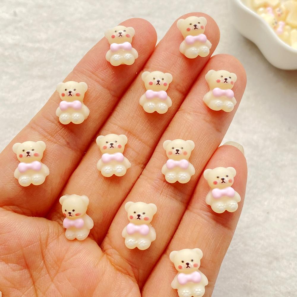 50pcs Mix Resin Colorful Mini Bow tie teddy bear Nail Art Flatback Stone Applique DIY Christmas Charms Scrapbook Decor Crafts