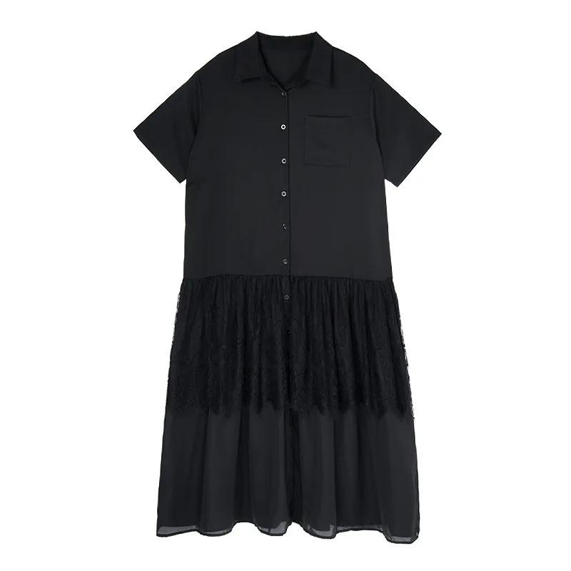 

XITAO Lace Patchwork Gauze Single Breasted Dress ZMY1249 One Size чёрный
