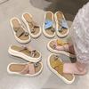 French thick-bottomed sandals women's summer outer wear muffin fashion pearl cover toe pinch feet high-end feeling not tired feet summer slippers