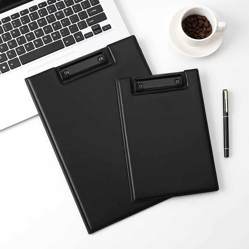 High Quality PU Leather A4 A5 Clipboard Foldable Clipboard Business Office Document Folder Built-in File Pouch Black Writing Pad