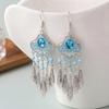 Ethnischer Urlaubsstil Blaue Wassertropfen Hängeohrringe für Damen Retro Temperament Kristall Strass Lange Ohrringe Boho Schmuck