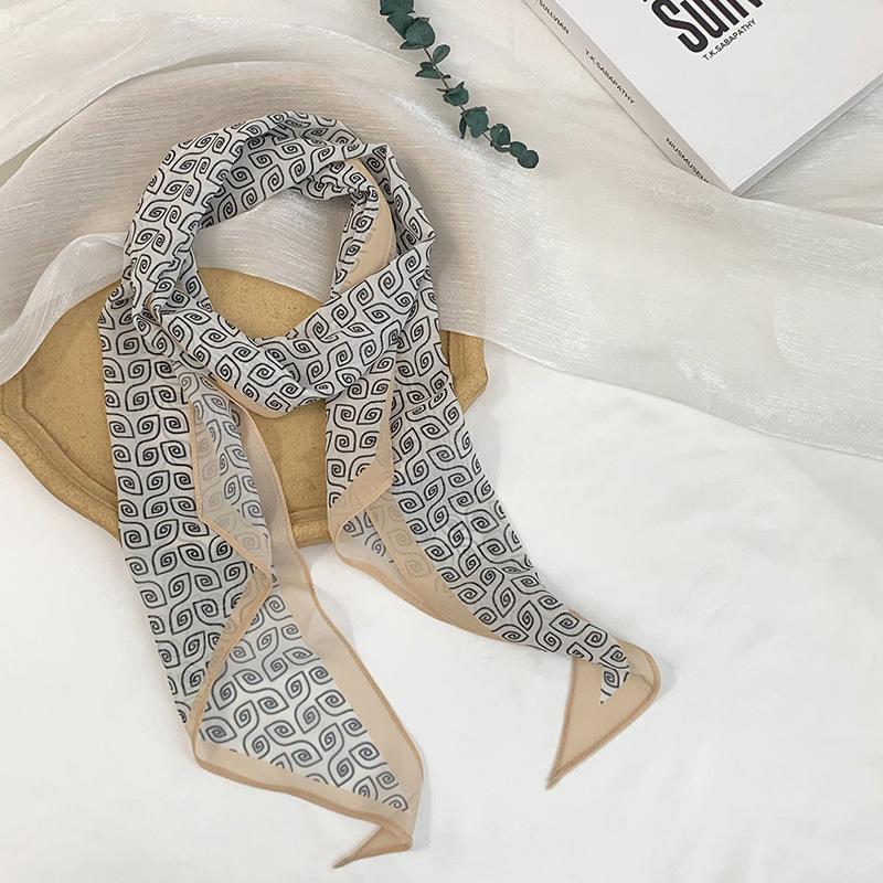Long Silk Scarf Neck High-end Decorative Scarf Multi-functional Floral Headscarf Headband Hair Tie Waist Belt Streamer