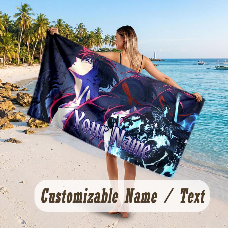 Custom Name Large Beach Towel,Solo Leveling Quick Absorbent Towel For Outdoor Travel Poolside