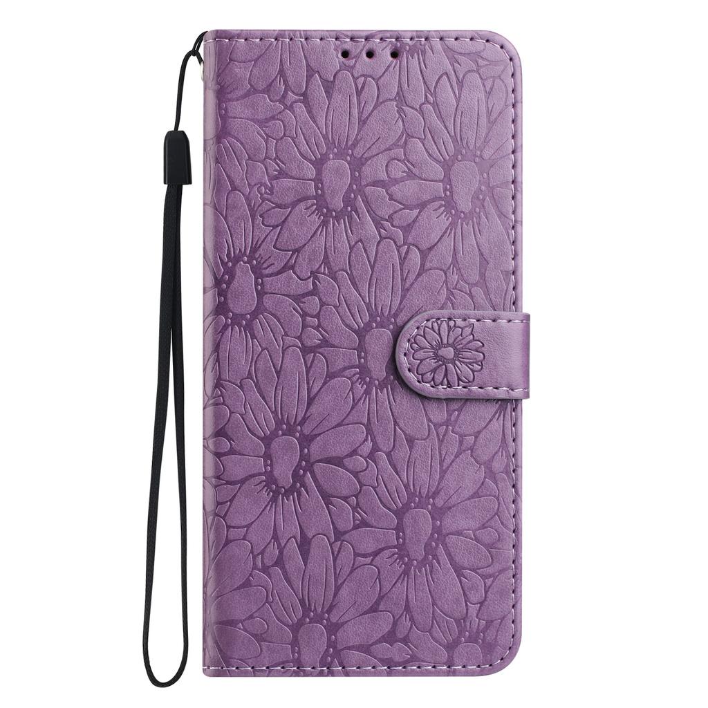Applicable to iPhone17 leather case Samsung S26 small daisy embossed flip card mobile phone leather case Pixel 10A