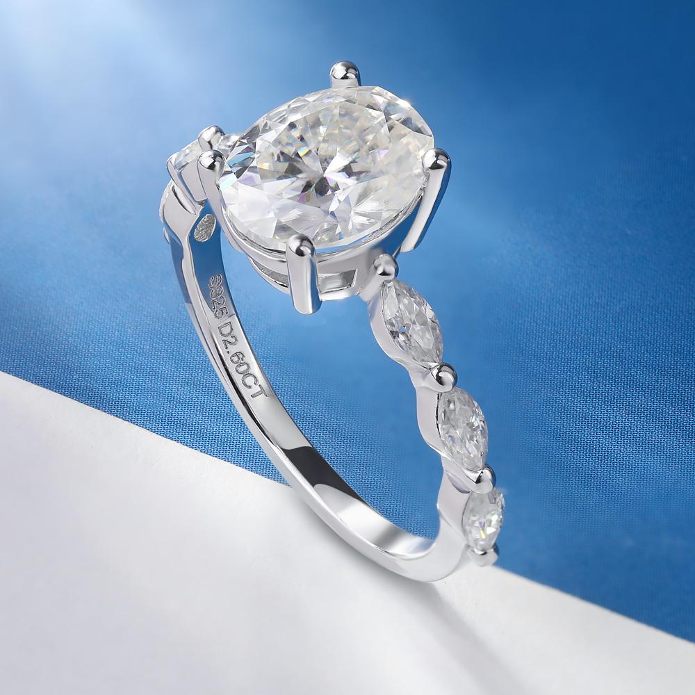 1ct 2ct Oval Cut All Moissanite Engagement Ring for Women CopperOval & Marquise Ring Wedding Bands Jewelry Gift