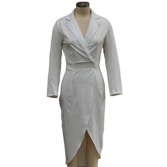 

Женское платье-миди с рукавом 3/4, V-образным вырезом, облегающее, футляр, формальное, с запахом, коктейльное, для работы, офисный деловой наряд M белый