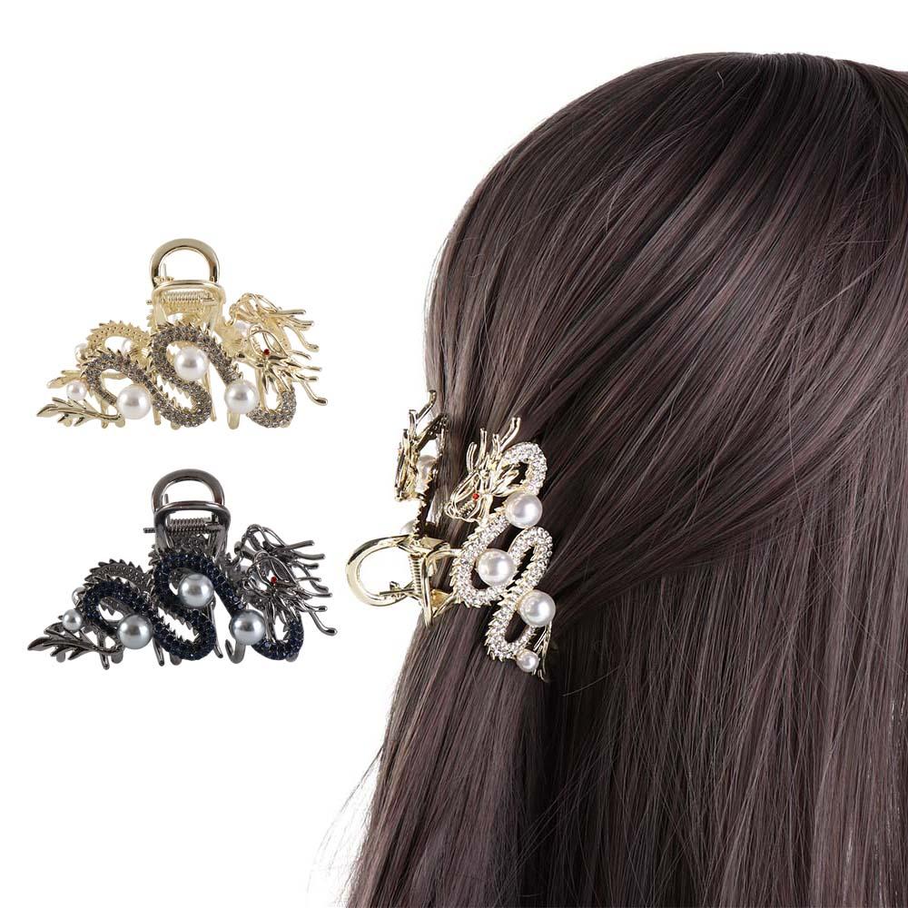 New Year Headwear Zodiac Dragon Hair Claw Hairpin Rhinestone Shark Clip Animal Hair Clip  Girl