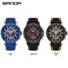 Sanda Men's Classic Quartz Wristwatch with Silicone Band, Three Sub-dials, Calendar & Luminous Markers.
