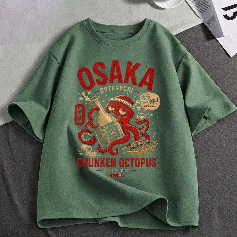 Osaka Dotonbori Drunken Octopus Graphic T Shirts Japanese Style Street Food Lover Tshirts Cotton Casual Short Sleeve Tee Shirt